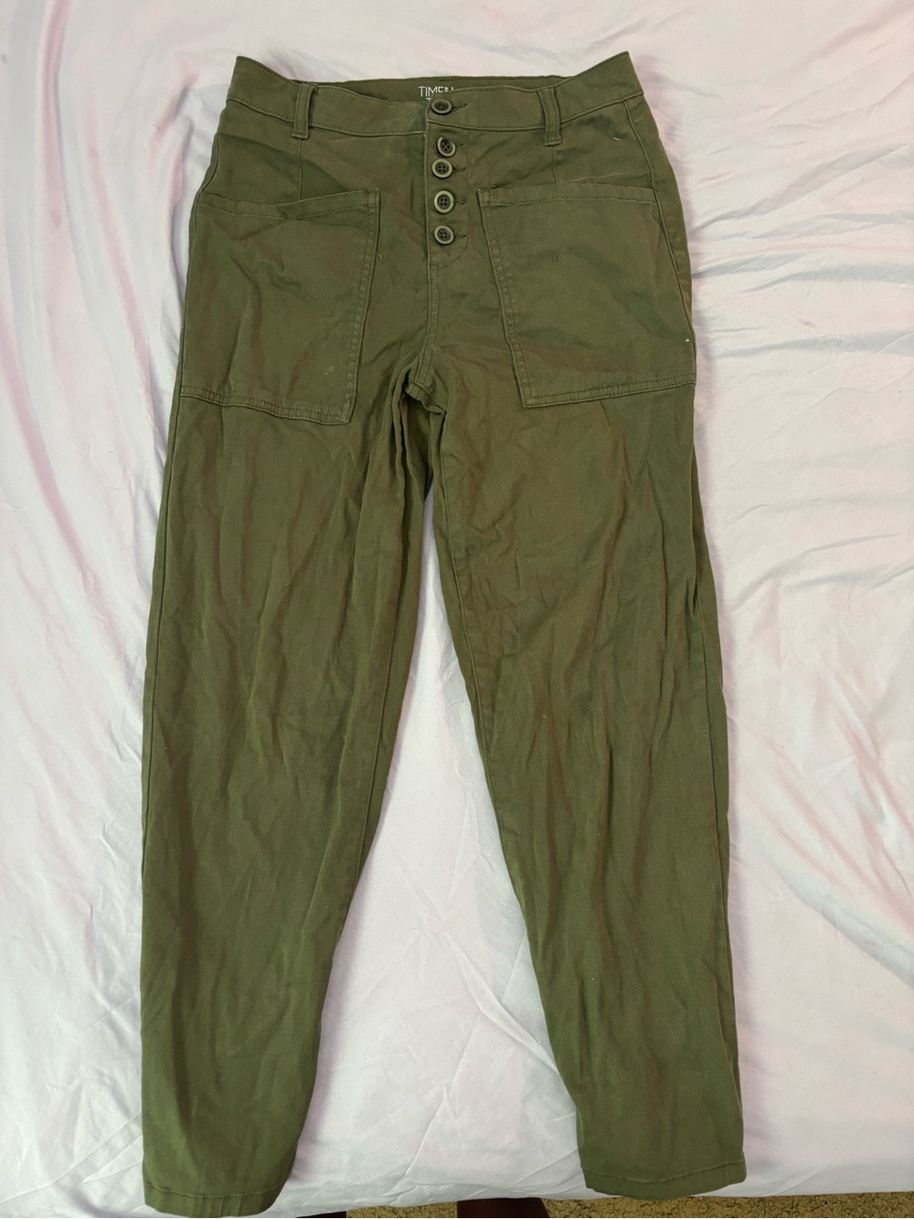 Time and Tru Olive Green Men's Cargo Pants with Button Fly